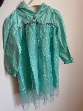 Girls' Sparkle Aqua Tulle Rain Coat with Hood